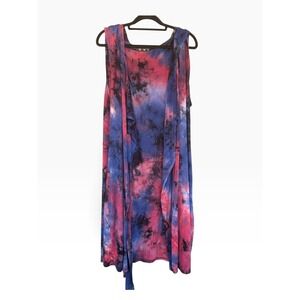 Coin 1804 Womens 1X Multicolor Tie Dye Layered Tank Midi Boho Hooded Cardigan